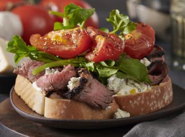 Open-faced Flat Iron Steak Sandwich with Blue Cheese
