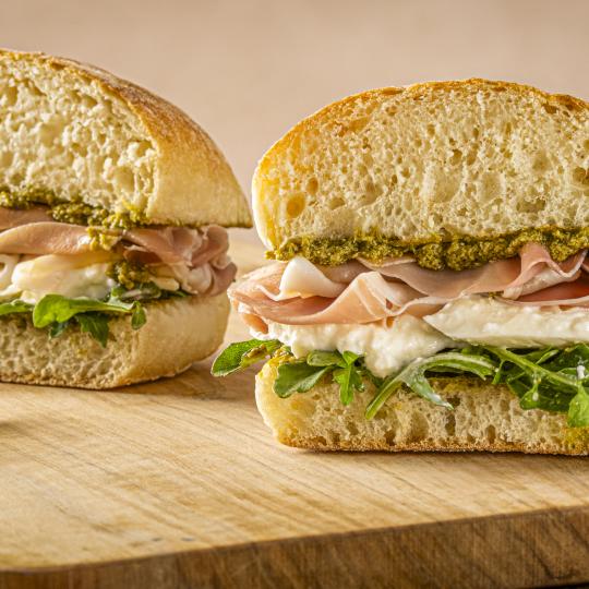 Prosciutto Sandwich with Pesto and Burrata Recipe